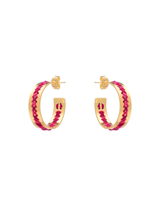 Stavrovelonia Hoop Earrings Gold Magenta Love