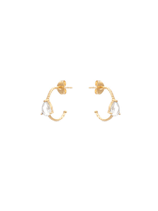 Hanging Earrings Half Zircon Gold White