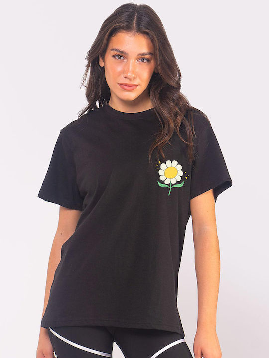 The Lady Γυναικείο T-shirt Floral Μαύρο
