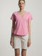 Bill Cost Women's Blouse Cotton Short Sleeve with V Neck Pink