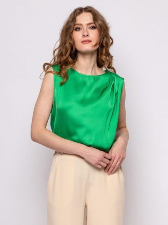 Heavy Tools Women's Blouse Satin Sleeveless green