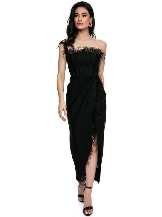 RichgirlBoudoir Midi Βραδινό Φόρεμα με Σκίσιμο Μαύρο