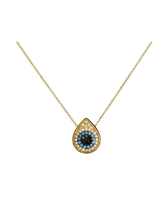 Necklace Double Eye from Gold 9 K with Zircon