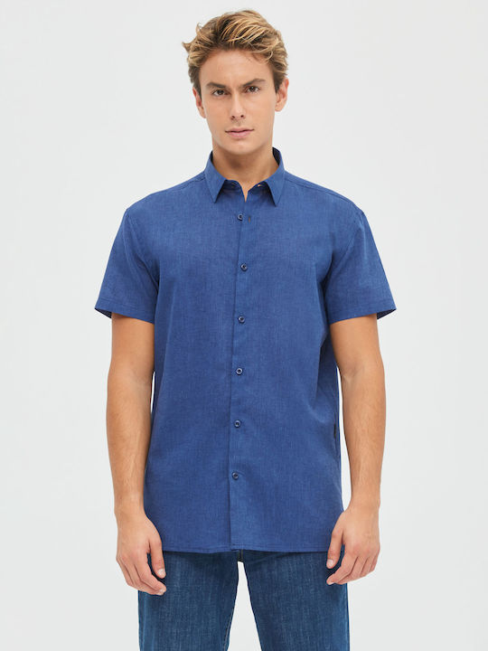 Aristoteli Bitsiani Men's Shirt Short Sleeve Linen Blue