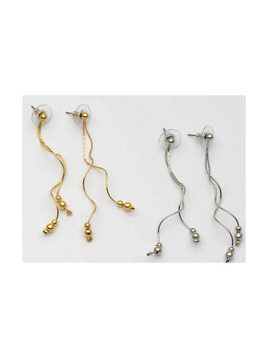 Hanging Long Metal Earrings 2 Colors - Gold