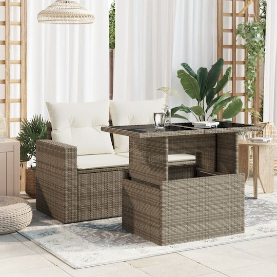 Masa pentru spații exterioare Rattan cu suprafață din sticlă Gri 100x55x73buc