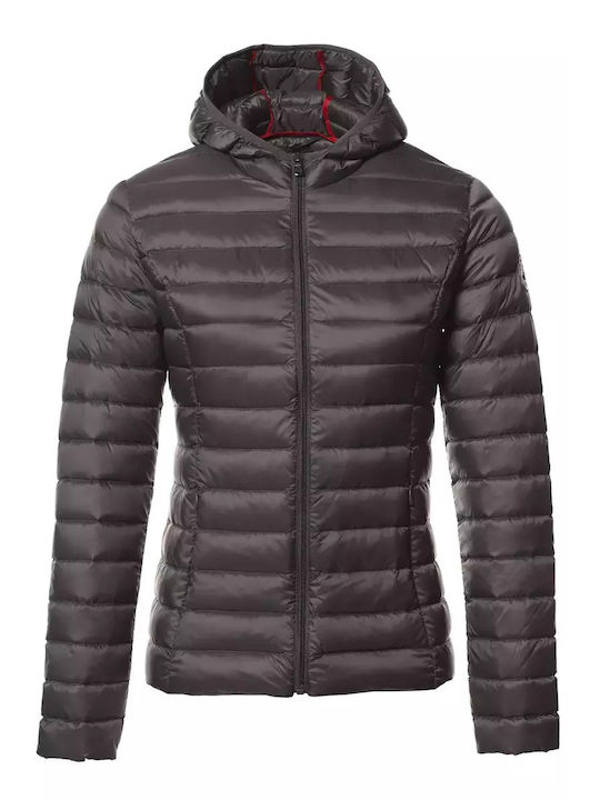 Just Over The Top Women's Short Puffer Jacket for Winter with Hood Gris Antrha