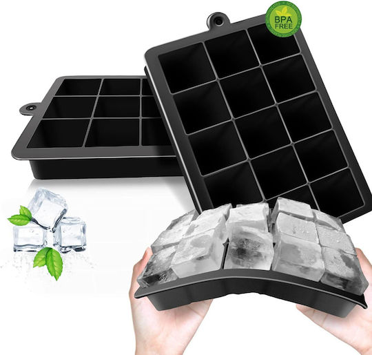 Shape Ice Tray Cube Silicone 15 Slots with Lid Black 107556