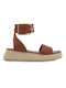 Seven Women's Flat Sandals Flatforms in Tabac Brown Color