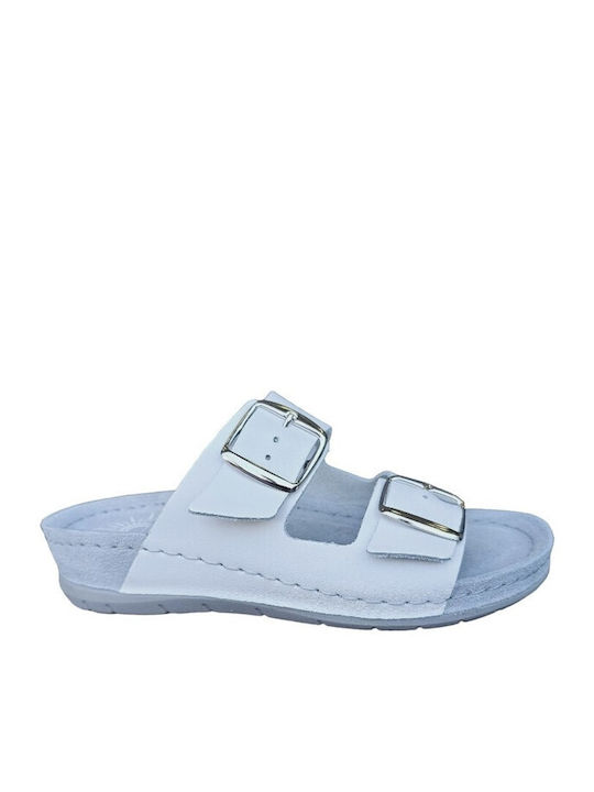 Sunny Sandals Leather Women's Flat Sandals in White Color