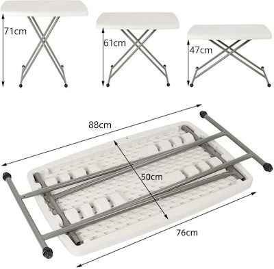 Auxiliary Outdoor Foldable Table with Plastic Surface and Metal Frame White 76x49x72cm