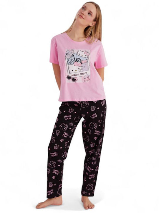 Siyah Inci Sommer Damen Pyjama-Set Baumwolle Rosa