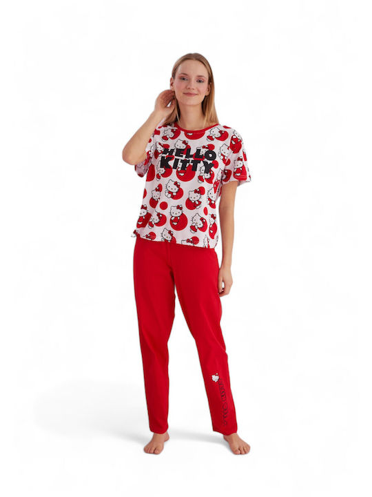 Siyah Inci De vară Set Pijamale pentru Femei De bumbac Roșu