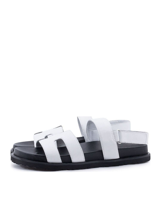 Δερμάτινα Γυναικεία Σανδάλια Flatforms Λευκά