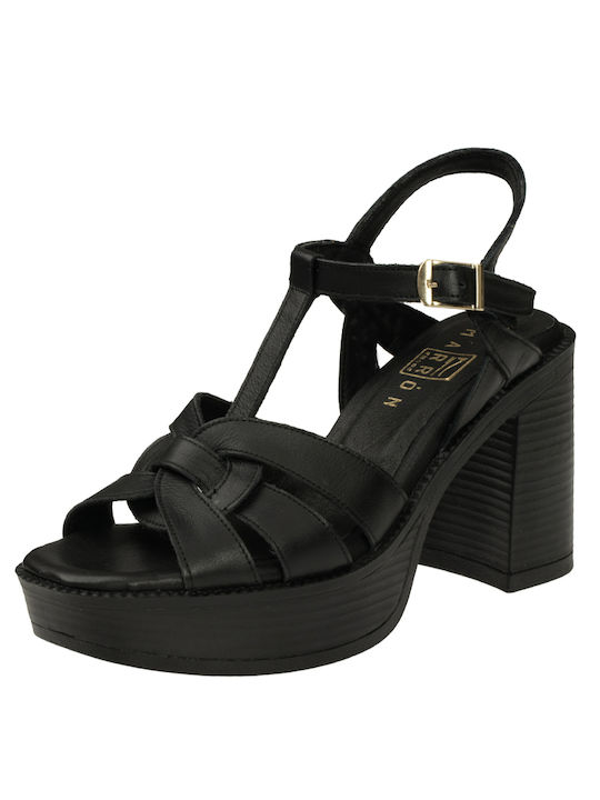 Marron Leder Damen Sandalen mit hohem Absatz in Schwarz Farbe