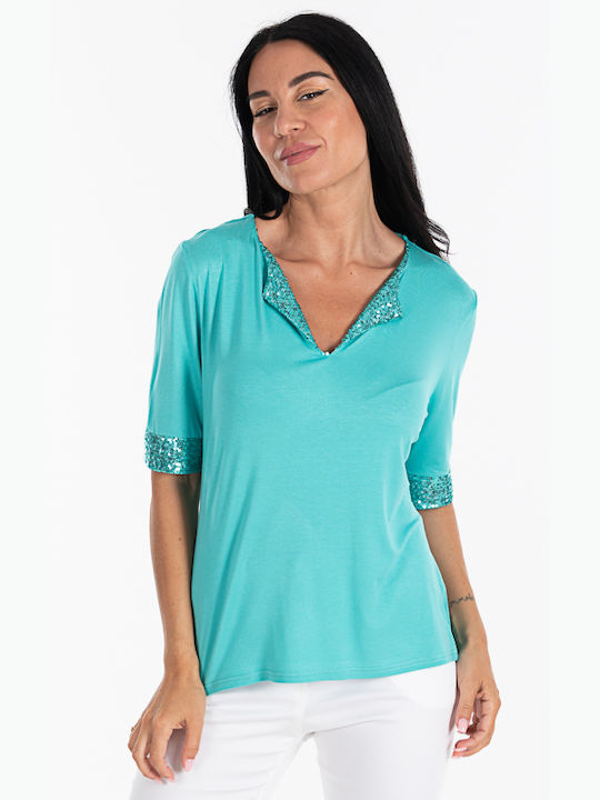 BeWear Women's Blouse with V Neckline Green