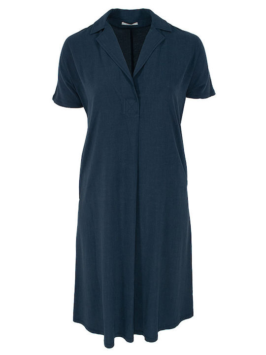 Dark Blue Midi Collar Dress