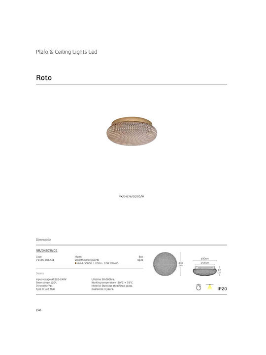 VK Lighting Deckenleuchte Gold mit Integrierter LED