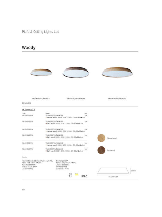 VK Lighting Πλαφονιέρα Οροφής 33εκ. Μπεζ με Ενσωματωμένο LED