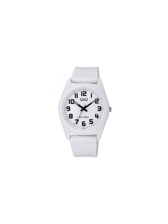 Q&Q Watch Battery with White Rubber Strap