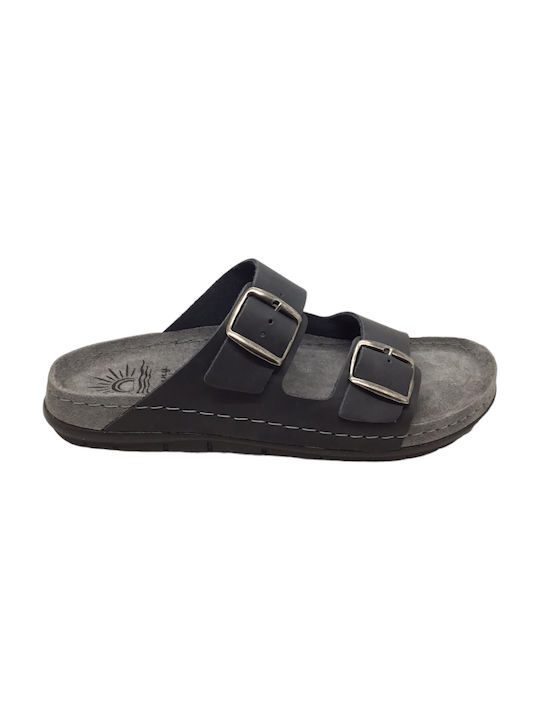 Sunny Sandal Δερμάτινα Ανδρικά Σανδάλια σε Μαύρο Χρώμα