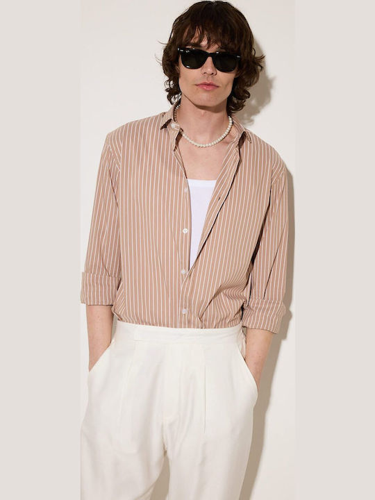 Stefan Fashion Long-sleeved Shirt Striped Beige