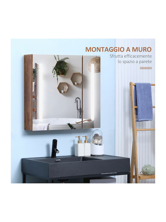 Kleankin Bathroom Mirror Led made of Particle Board with Shelf 70x15cm Brown