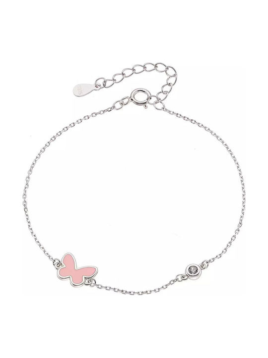 Oxzen Silber Kinderarmband Platinbeschichtet Pinker Schmetterling