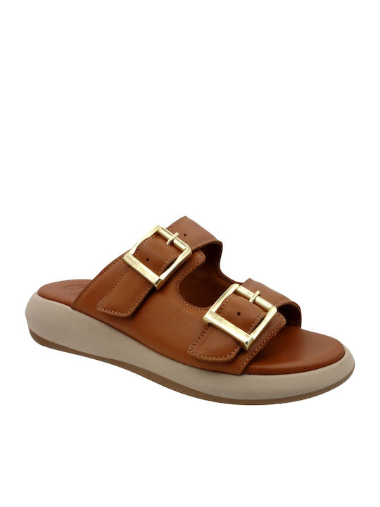 Leder Flache Sandalen für Damen Anatomisch Flatforms in Tabac Braun Farbe