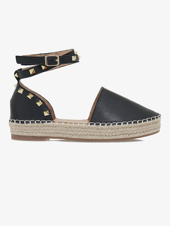 Exe Women's Leather Espadrilles with Studs Black