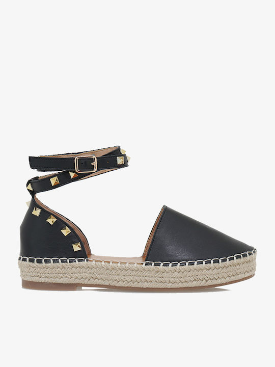 Lederne Damen Espadrilles mit Nieten in Schwarz Farbe