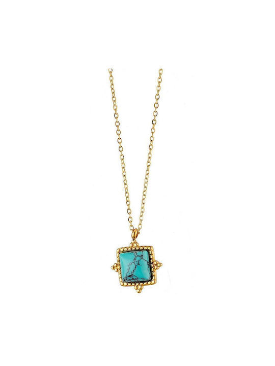 Stainless Steel Gold Plated 24k Turquoise Necklace As12961