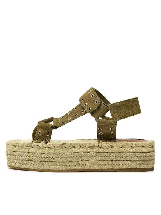 Flache Sandalen für Damen in Khaki Farbe