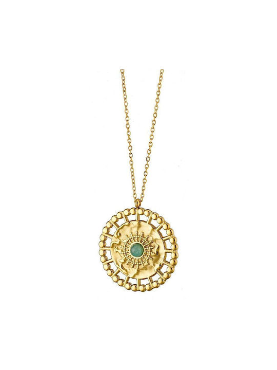 Stainless Steel Gold-Plated 24k Turquoise Necklace As12963