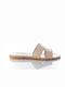 Leder Flache Sandalen für Damen in Ecru Farbe