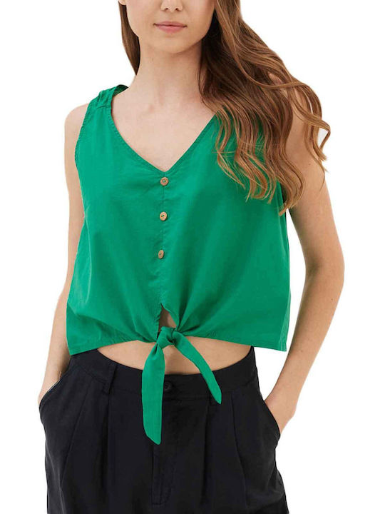 Namaste Damen Bluse Baumwolle Ärmellos Green