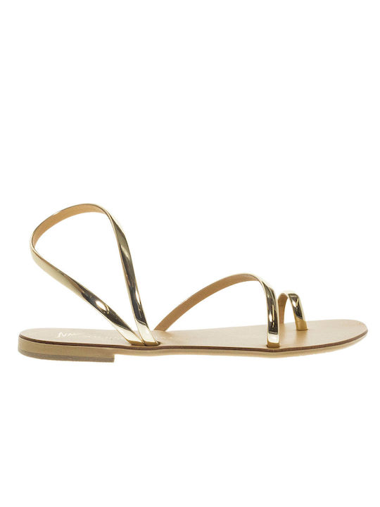 Nicolas Lainas Leder Damen Flache Sandalen in Gold Farbe