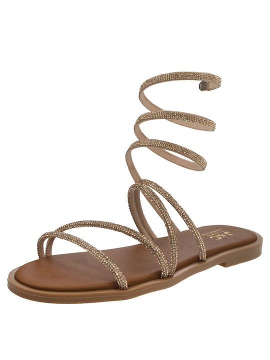 J&C Damen Flache Sandalen in Gold Farbe