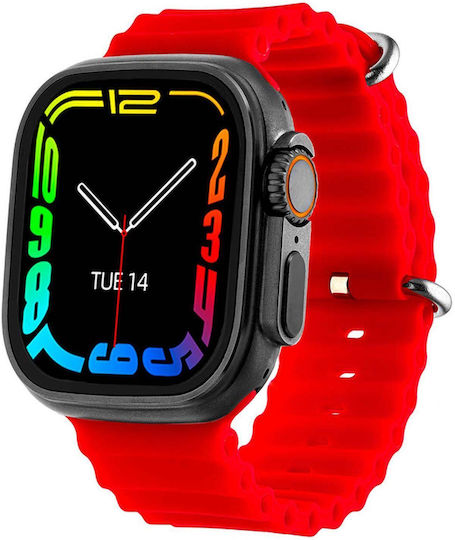 DAS.4 SU09 Smartwatch with Heart Rate Monitor (Red Silicone Strap)