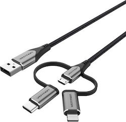 Vention USB to micro USB / Type-C / Lightning 1m Cable Gray (S9908504)