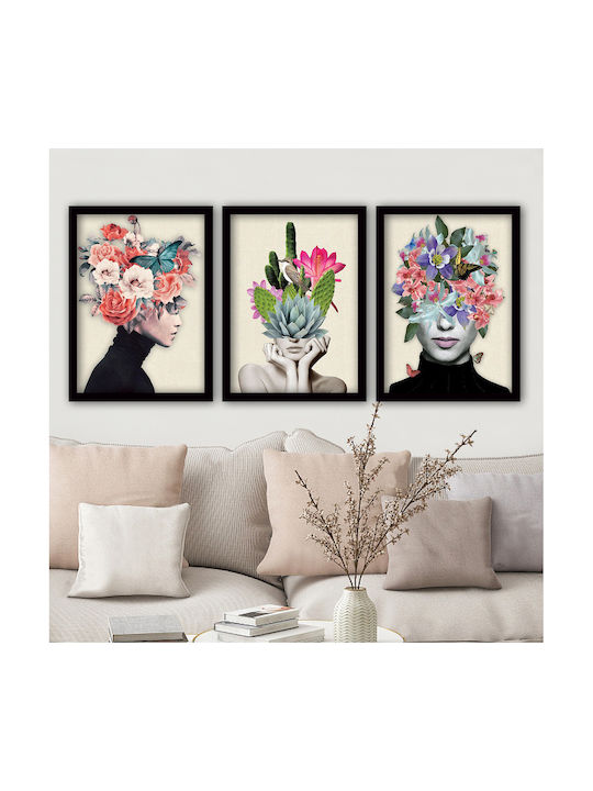 Megapap Flower Girls Τρίπτυχος Πίνακας Πλαστικός 35x45cm