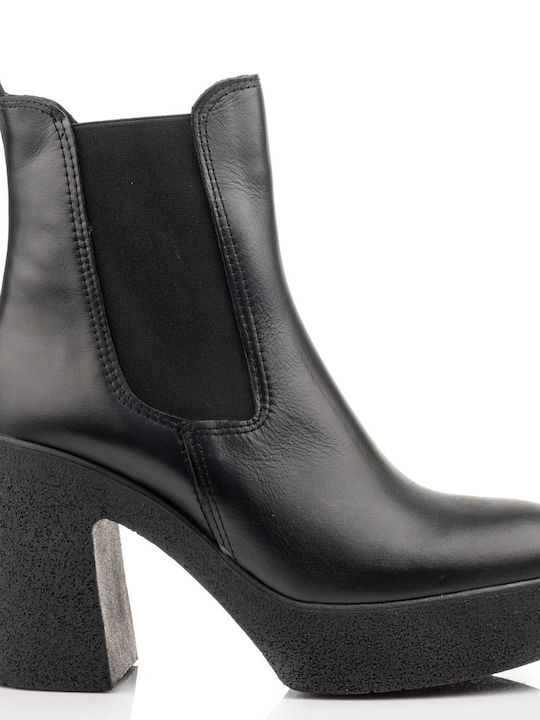 Carad Shoes Δερμάτινα Γυναικεία Μποτάκια με Ψηλό Τακούνι Μαύρα