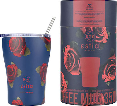 Estia Coffee Mug Save The Aegean Ποτήρι Θερμός Ανοξείδωτο BPA Free Electric Roses Estia 350ml με Καλαμάκι