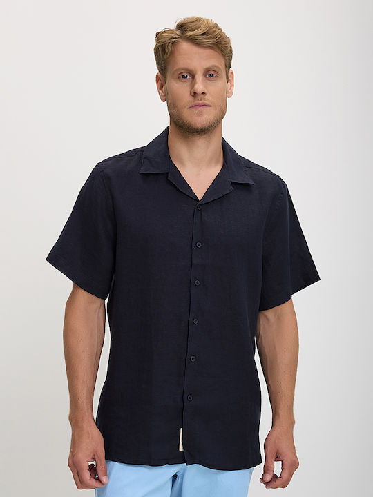 Vardas Men's Shirt Short Sleeve Linen dark blue