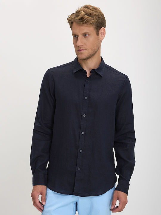 Vardas Men's Shirt Long-sleeved Linen dark blue