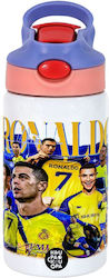 Cristiano Ronaldo Al Nassr Kids Water Bottle Stainless Steel Safety Straw Pink Purple 350ml