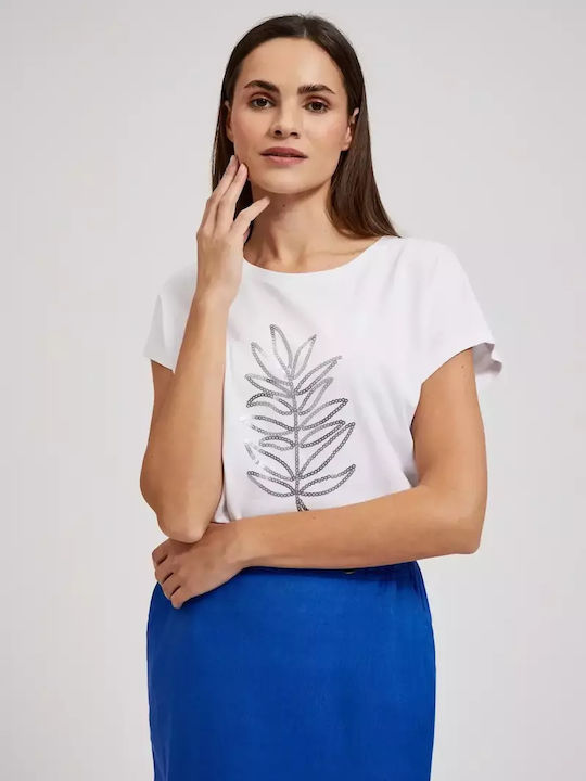 Make your image Damen Bluse Baumwolle Kurzärmelig White