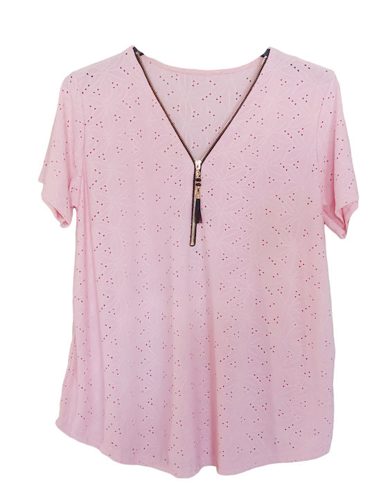 Fashion Vibes Γυναικεία Μπλούζα με Φερμουάρ Ροζ