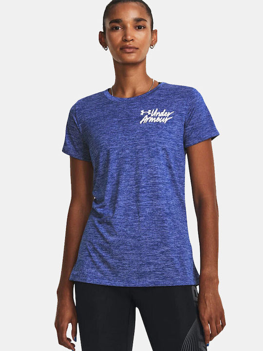 Under Armour Twist Graphic Women's Athletic T-shirt Fast Drying with V Neckline Royal/white/white