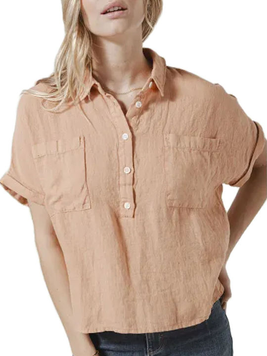 C'est Beau La Vie Damen Sommer Bluse Leinen Beige